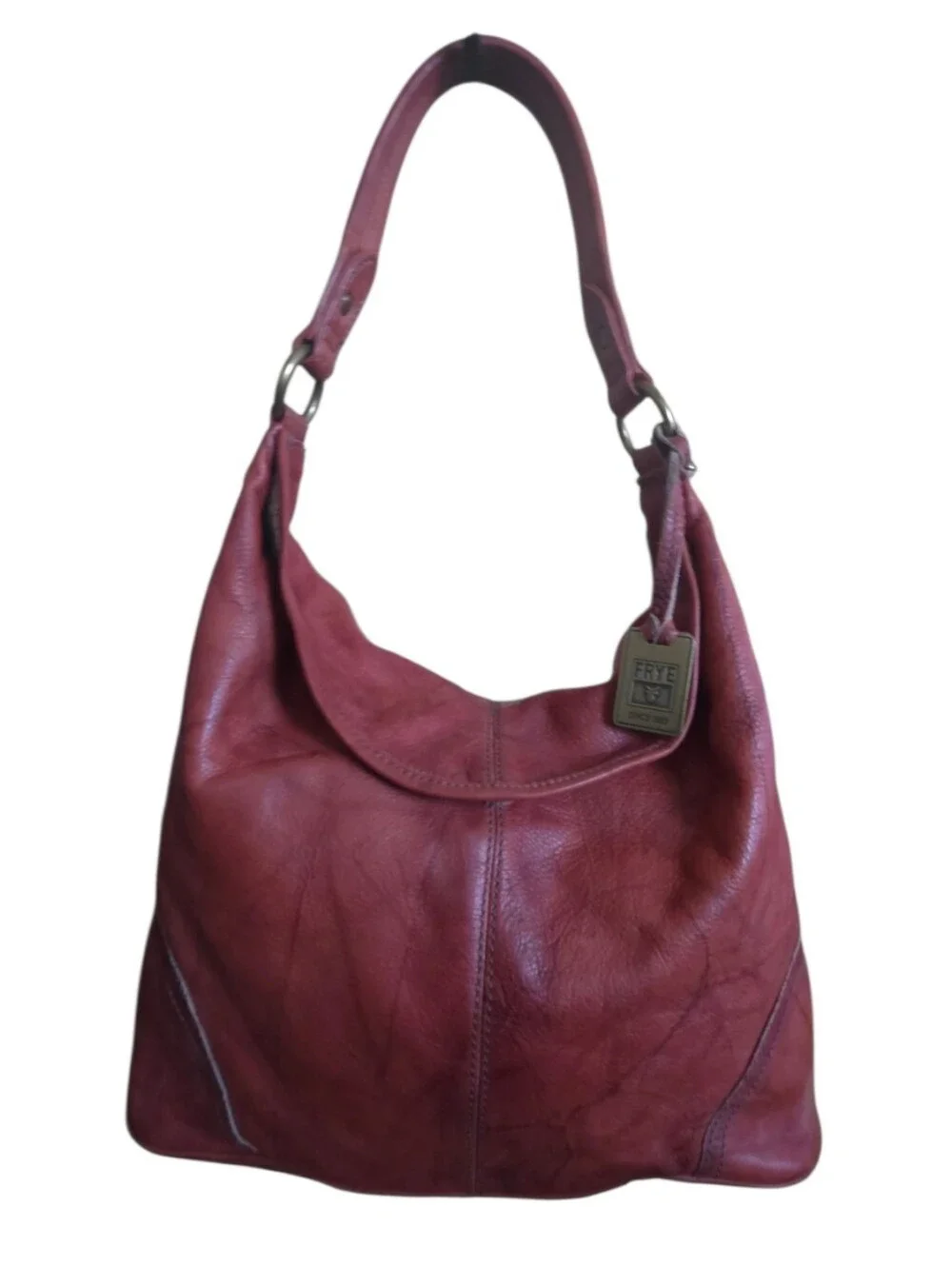 Frye Campus Leather Hobo‎ Bag 34DB877 Vintage Brass Distressed Burnt Red